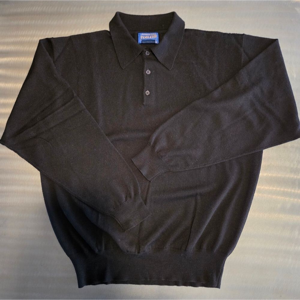 Vintage Pendleton Merino Wool Polo Collar Henley Sweater Black Men’s Large